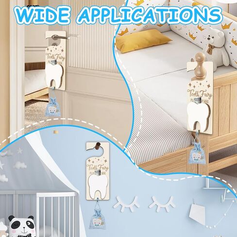 Tooth Fairy Door Hanger, Tooth Fairy Tooth Holder Kit with Money Slot Keepsake Bottle Burlap Pouch & Upgrade Night Light, Wooden Encourage Gift for Kids Children Boys Girls Lost Teeth (Pink) in Kuwait