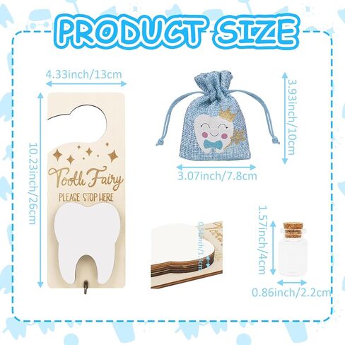 Tooth Fairy Door Hanger, Tooth Fairy Tooth Holder Kit with Money Slot Keepsake Bottle Burlap Pouch & Upgrade Night Light, Wooden Encourage Gift for Kids Children Boys Girls Lost Teeth (Pink) in Kuwait