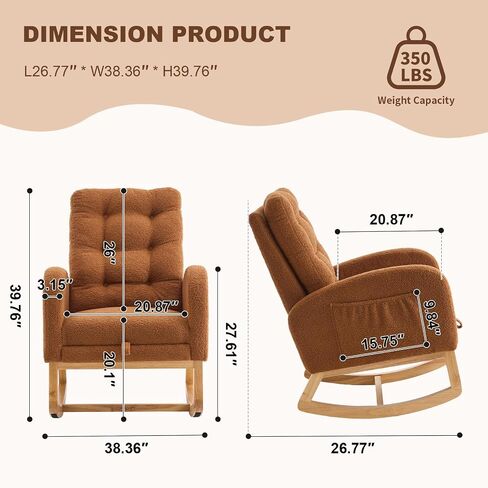 Nursery Rocking Chair,Rubber Wood Base Glider Rocking Chair with Adjustable Footrest and Side Pocket,Teddy Fleece Glider Rocker for Living Room, Bedroom (Shaker Fleece, White) in Saudi Arabia