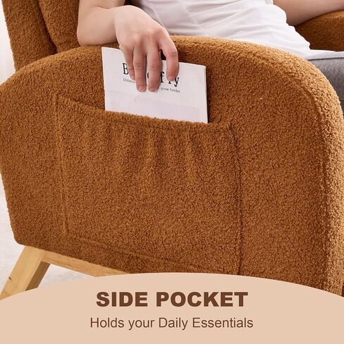 Nursery Rocking Chair,Rubber Wood Base Glider Rocking Chair with Adjustable Footrest and Side Pocket,Teddy Fleece Glider Rocker for Living Room, Bedroom (Shaker Fleece, White) in Saudi Arabia