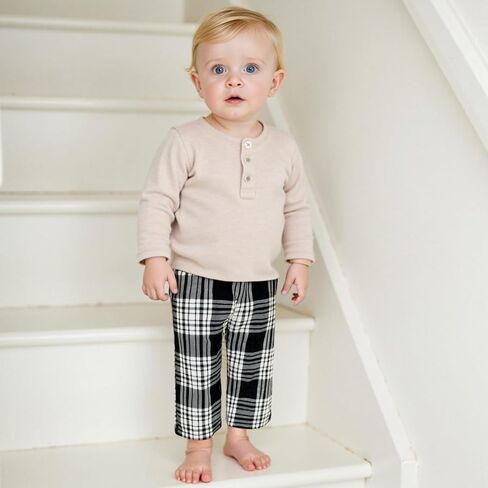 Toddler Kids Baby Boy Girl Gingham Pants Elastic Basic Casual Pockets Long Buffalo Pants Casual Joggers Bottoms in Saudi Arabia