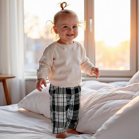 Toddler Kids Baby Boy Girl Gingham Pants Elastic Basic Casual Pockets Long Buffalo Pants Casual Joggers Bottoms in Saudi Arabia