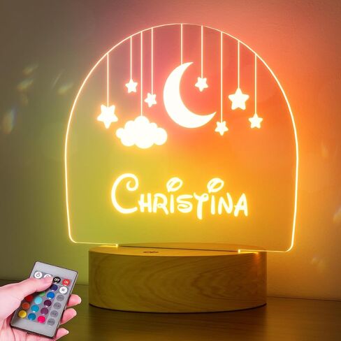 Personalized Baby Gift Name Night Light for Kids Girls Boys Nursery Decor with Stars & Cloud Acrylic Light - Includes Remote and Color-Changing, Laser Engraved in The USA in Kuwait