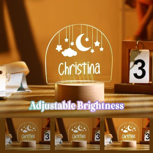 Personalized Baby Gift Name Night Light for Kids Girls Boys Nursery Decor with Stars & Cloud Acrylic Light - Includes Remote and Color-Changing, Laser Engraved in The USA in Kuwait