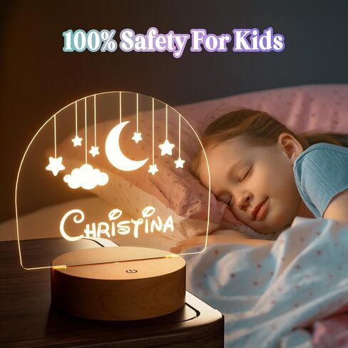 Personalized Baby Gift Name Night Light for Kids Girls Boys Nursery Decor with Stars & Cloud Acrylic Light - Includes Remote and Color-Changing, Laser Engraved in The USA in Kuwait