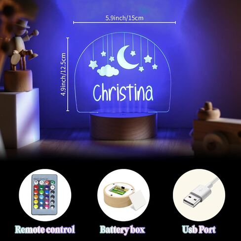 Personalized Baby Gift Name Night Light for Kids Girls Boys Nursery Decor with Stars & Cloud Acrylic Light - Includes Remote and Color-Changing, Laser Engraved in The USA in Kuwait