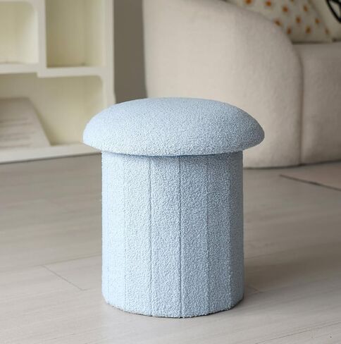 Teddy Velvet Storage Ottoman Mushroom Shaped Upholstered Foot Rest Stool,Folding Footrest Home Decor Ottoman Vanity Stool for Living Room Bedroom (Khaki) in Saudi Arabia