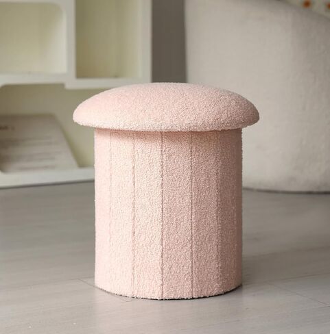 Teddy Velvet Storage Ottoman Mushroom Shaped Upholstered Foot Rest Stool,Folding Footrest Home Decor Ottoman Vanity Stool for Living Room Bedroom (Khaki) in Saudi Arabia