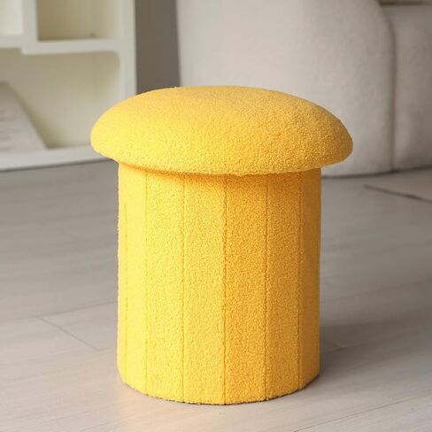 Teddy Velvet Storage Ottoman Mushroom Shaped Upholstered Foot Rest Stool,Folding Footrest Home Decor Ottoman Vanity Stool for Living Room Bedroom (Khaki) in Saudi Arabia