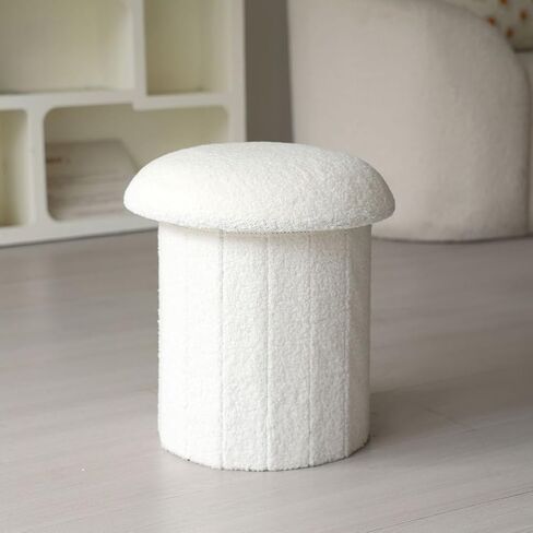 Teddy Velvet Storage Ottoman Mushroom Shaped Upholstered Foot Rest Stool,Folding Footrest Home Decor Ottoman Vanity Stool for Living Room Bedroom (Khaki) in Saudi Arabia