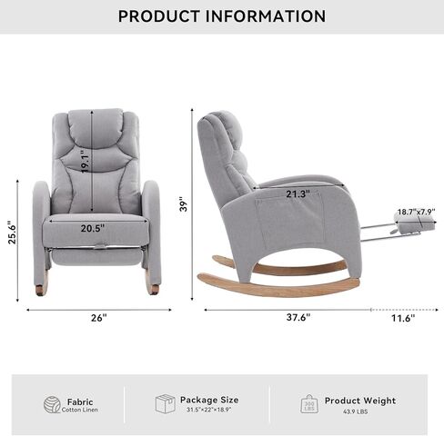 Rocking Chair Nursery,Modern Glider Chair with Adjustable Footrest and Solid Wood Legs,High Backrest Nursery Chair with Side Pocket,Rocker Armchair for Living Room Bedroom Cotton Linen, Beige in Kuwait