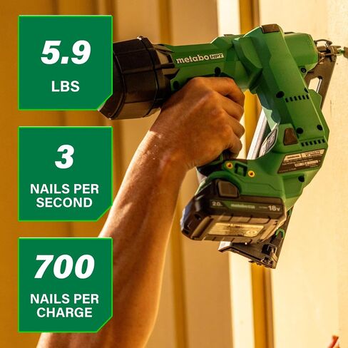 Metabo HPT 18V Multivolt Brushless Pro 15-Ga Ga Angled Finish Dailer Kit ، 15 Gauge Finish Nailer ، أداة طاقة مع بطارية أيون ليثيوم 2.0AH ، 1-1/4 "إلى 2-1/2" ، محرك قوي بدون فرش ، NT1865DAA in Kuwait