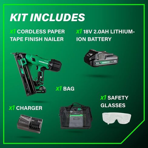 Metabo HPT 18V Multivolt Brushless Pro 15-Ga Ga Angled Finish Dailer Kit ، 15 Gauge Finish Nailer ، أداة طاقة مع بطارية أيون ليثيوم 2.0AH ، 1-1/4 "إلى 2-1/2" ، محرك قوي بدون فرش ، NT1865DAA in Kuwait