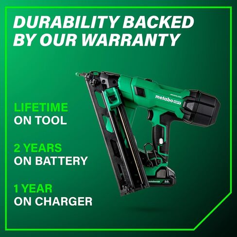 Metabo HPT 18V Multivolt Brushless Pro 15-Ga Ga Angled Finish Dailer Kit ، 15 Gauge Finish Nailer ، أداة طاقة مع بطارية أيون ليثيوم 2.0AH ، 1-1/4 "إلى 2-1/2" ، محرك قوي بدون فرش ، NT1865DAA in Kuwait