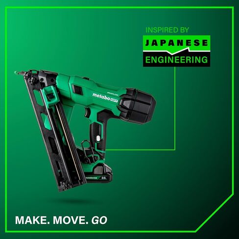 Metabo HPT 18V Multivolt Brushless Pro 15-Ga Ga Angled Finish Dailer Kit ، 15 Gauge Finish Nailer ، أداة طاقة مع بطارية أيون ليثيوم 2.0AH ، 1-1/4 "إلى 2-1/2" ، محرك قوي بدون فرش ، NT1865DAA in Kuwait