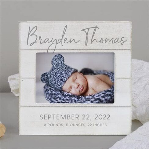 Personalization Universe Personalized Simple and Sweet Baby Shiplap Frame 4x6 Horizontal Picture Frame - Rustic Whitewashed Wood Photo Frame for Newborn, Boy or Girl, Newborn & Family Pictures, in Saudi Arabia