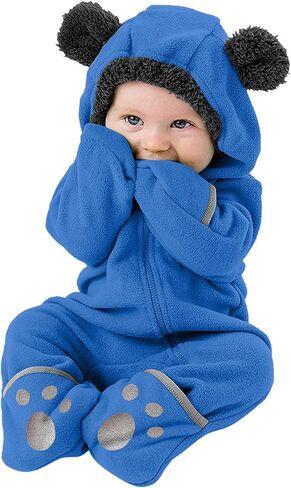 Baby Fleece Bodysuit Snowsuit - Infant Toddlers Boy Girl Hooded Romper Thick Warm Winter Jumpsuit Playsuit Outerwear in Saudi Arabia