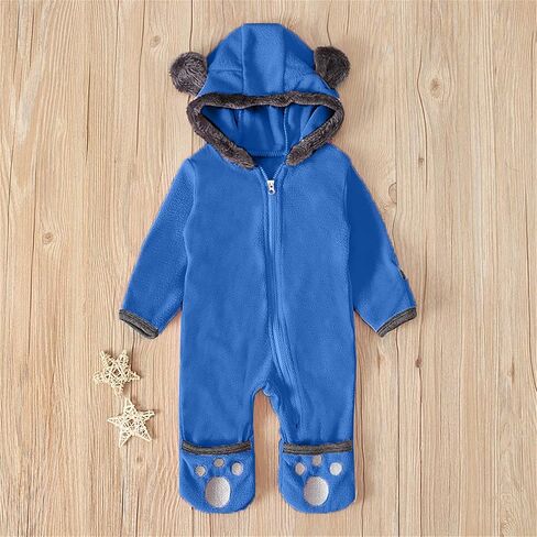 Baby Fleece Bodysuit Snowsuit - Infant Toddlers Boy Girl Hooded Romper Thick Warm Winter Jumpsuit Playsuit Outerwear in Saudi Arabia