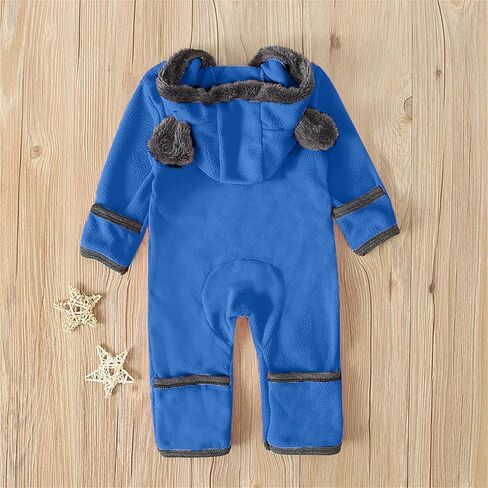Baby Fleece Bodysuit Snowsuit - Infant Toddlers Boy Girl Hooded Romper Thick Warm Winter Jumpsuit Playsuit Outerwear in Saudi Arabia