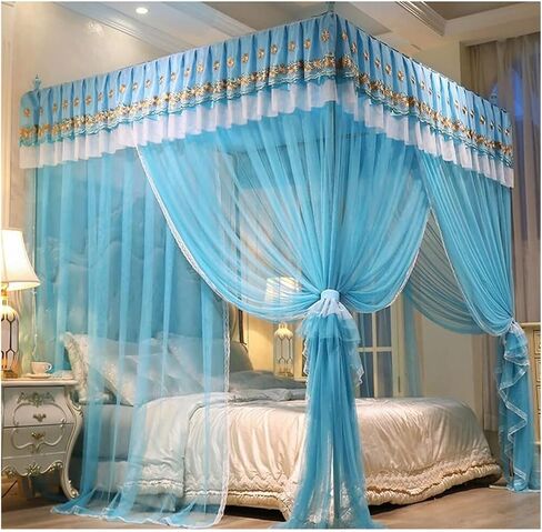 4 Corner Post Bed Canopy Mosquito Net - Easy Installation for Single & Double Beds | Bedroom Decor Bed Curtains(Pink-3,200X220cm/79X87in) in Saudi Arabia