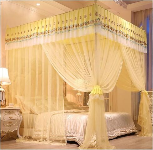 4 Corner Post Bed Canopy Mosquito Net - Easy Installation for Single & Double Beds | Bedroom Decor Bed Curtains(Pink-3,200X220cm/79X87in) in Saudi Arabia