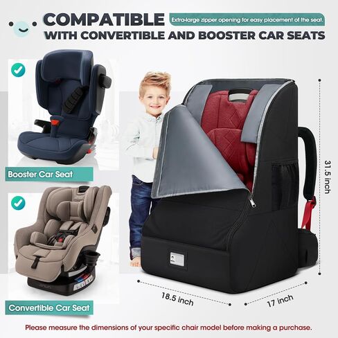 RAINSMORE Padded Car Seat Travel Bag for Airplane Heavy Duty Car Seat Backpack for Air Travel Baby Carseat Cover Bags for Airport Large Car Seats Carrier Fits Car Seats & Booster Seats, Black in Saudi Arabia