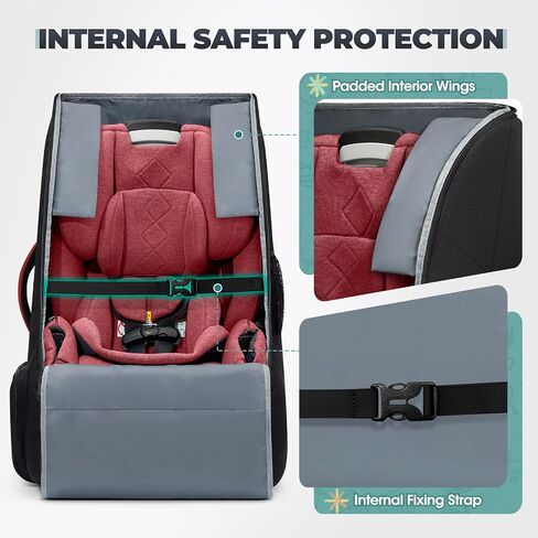 RAINSMORE Padded Car Seat Travel Bag for Airplane Heavy Duty Car Seat Backpack for Air Travel Baby Carseat Cover Bags for Airport Large Car Seats Carrier Fits Car Seats & Booster Seats, Black in Saudi Arabia