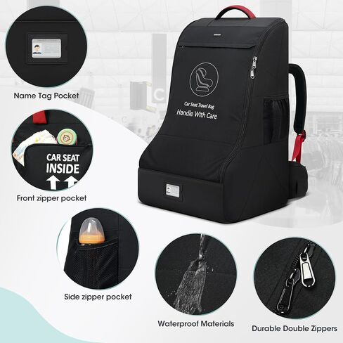 RAINSMORE Padded Car Seat Travel Bag for Airplane Heavy Duty Car Seat Backpack for Air Travel Baby Carseat Cover Bags for Airport Large Car Seats Carrier Fits Car Seats & Booster Seats, Black in Saudi Arabia