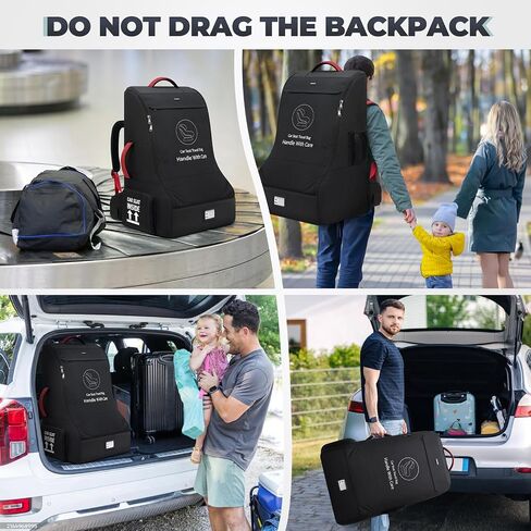 RAINSMORE Padded Car Seat Travel Bag for Airplane Heavy Duty Car Seat Backpack for Air Travel Baby Carseat Cover Bags for Airport Large Car Seats Carrier Fits Car Seats & Booster Seats, Black in Saudi Arabia