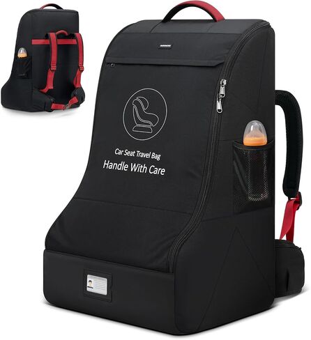 RAINSMORE Padded Car Seat Travel Bag for Airplane Heavy Duty Car Seat Backpack for Air Travel Baby Carseat Cover Bags for Airport Large Car Seats Carrier Fits Car Seats & Booster Seats, Black in Saudi Arabia