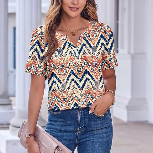 Womens Henley Tops Short Sleeve Loose Fit V Neck Causal Trendy Shirts Elegant Dressy Ladies Blouse Soft Comfy Tees in Kuwait