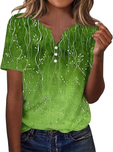 Womens Henley Tops Short Sleeve Loose Fit V Neck Causal Trendy Shirts Elegant Dressy Ladies Blouse Soft Comfy Tees in Kuwait