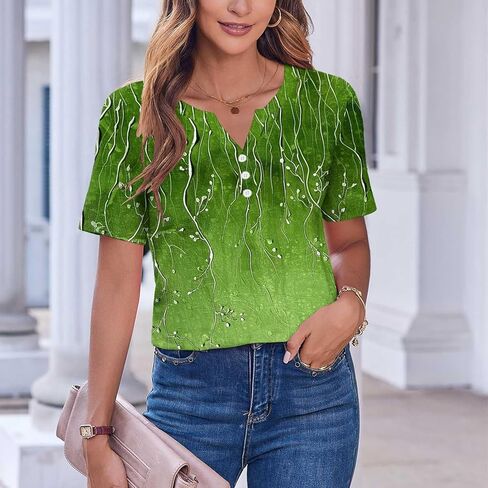 Womens Henley Tops Short Sleeve Loose Fit V Neck Causal Trendy Shirts Elegant Dressy Ladies Blouse Soft Comfy Tees in Kuwait
