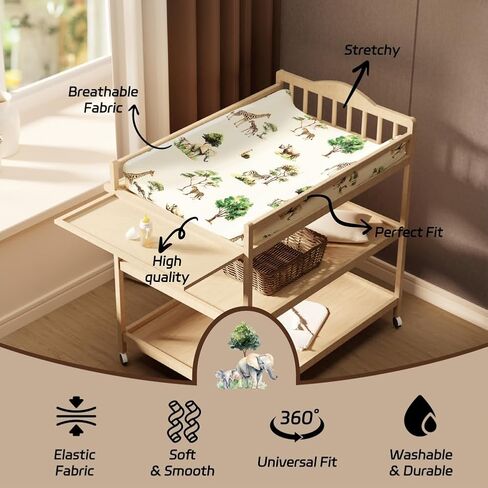 4 Pack Safari Jungle Animals Neutral Unisex Fitted Nursery Baby Sheets Set Toddler Mattress Sheets for Baby Boys or Girls (Crib Sheets) in Kuwait