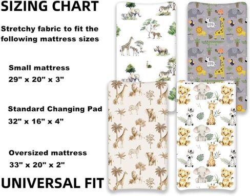4 Pack Safari Jungle Animals Neutral Unisex Fitted Nursery Baby Sheets Set Toddler Mattress Sheets for Baby Boys or Girls (Crib Sheets) in Kuwait