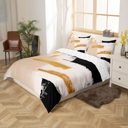 jejeloiu Abstract Art Duvet Cover Black Gold Bedding Set for Kids Boys Girls Teens Room Decor Retro Watercolor Artwork Design Comforter Cover Toddler Size Zipper Breathable Soft Lightweight Microfiber in Saudi Arabia