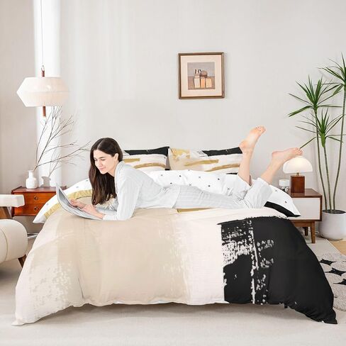 jejeloiu Abstract Art Duvet Cover Black Gold Bedding Set for Kids Boys Girls Teens Room Decor Retro Watercolor Artwork Design Comforter Cover Toddler Size Zipper Breathable Soft Lightweight Microfiber in Saudi Arabia