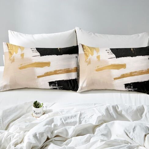 jejeloiu Abstract Art Duvet Cover Black Gold Bedding Set for Kids Boys Girls Teens Room Decor Retro Watercolor Artwork Design Comforter Cover Toddler Size Zipper Breathable Soft Lightweight Microfiber in Saudi Arabia