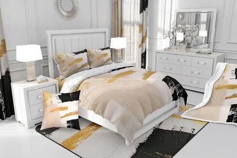 jejeloiu Abstract Art Duvet Cover Black Gold Bedding Set for Kids Boys Girls Teens Room Decor Retro Watercolor Artwork Design Comforter Cover Toddler Size Zipper Breathable Soft Lightweight Microfiber in Saudi Arabia