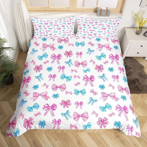 Jejeloiu Pink Blue Bow Cover Cover Cover Cute Bowknot Bedding Set Toddler Size Kawaii Cofforter Cover for Kids Boys Girls Decore Decor in Kuwait