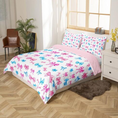 Jejeloiu Pink Blue Bow Cover Cover Cover Cute Bowknot Bedding Set Toddler Size Kawaii Cofforter Cover for Kids Boys Girls Decore Decor in Kuwait