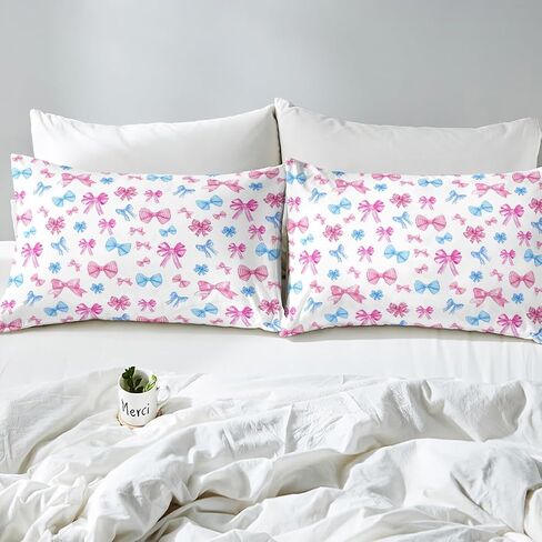 Jejeloiu Pink Blue Bow Cover Cover Cover Cute Bowknot Bedding Set Toddler Size Kawaii Cofforter Cover for Kids Boys Girls Decore Decor in Kuwait