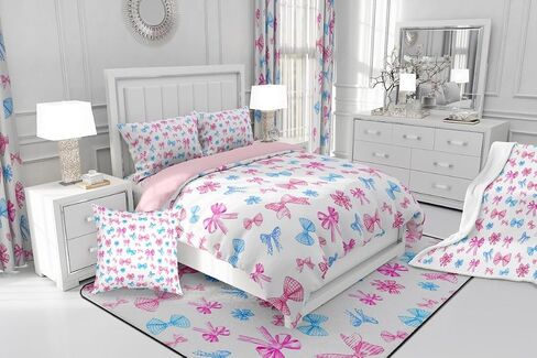 Jejeloiu Pink Blue Bow Cover Cover Cover Cute Bowknot Bedding Set Toddler Size Kawaii Cofforter Cover for Kids Boys Girls Decore Decor in Kuwait