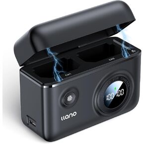 llano 18W Fast Dual Camera Battery Charger for DJI Osmo Action 5 Pro, Action 4 and 3, Smart Digital Display, Magnetic Snap Cover