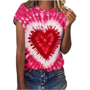 Womens Teen Girls Tie Dye Shirts Printing Ink and Blue Colorful Summer Tops Short Sleeve Graphic Going Out Tees
