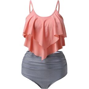 Swimsuit for Women Ruffle Swimwear Top Teen Girl Bathing Suit High Waisted Tummy Control Shorts Cute Summer Swim Suits