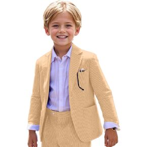 Boys Seersucker Suit 2 Pieces Boy Suits for Kids Tuxedos Blazers Jackets Pants Set for Teen Summer Beach Wedding Outfit