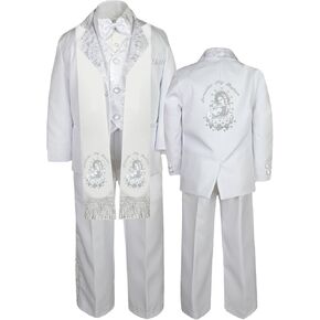 Baby Kids Boy Christen White Paisley Tuxedo All Silver Virgin Maria Pope Sm-7