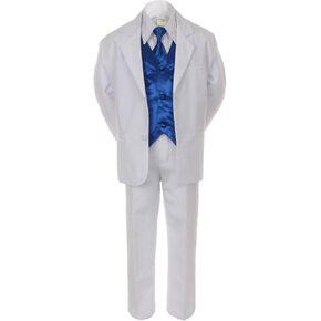 7pc Royal Blue Vest Necktie Boy Baby Toddler Kid White Formal Suit Tuxedo S-20