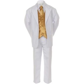 7pc Gold Vest Necktie Boy Baby Toddler Kid White Formal Suit Tuxedo S-20